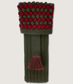 Bobble Top Socks With Garters In Loden Green