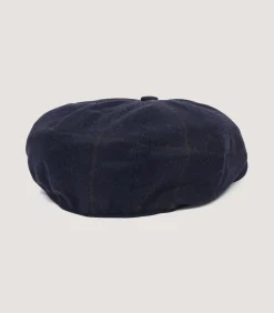 Dalby Check Loden Bakerboy Cap In Navy