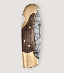 Damascus Folding Knife In Walnut