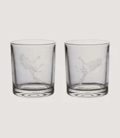 Fighting Pheasants Pair Of Crystal Tumblers