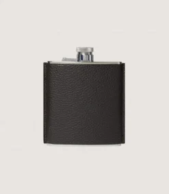 Grainy Leather Hip Flask In Dark Brown
