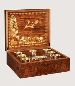 Marquetry Box With Silver Cups In Natural