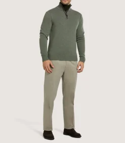 Men'S Brushed Cotton Twill Flat Front Trousers In Khaki