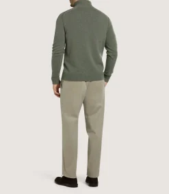 Men'S Brushed Cotton Twill Flat Front Trousers In Khaki