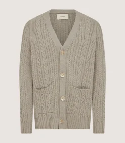 Men'S Cashmere Cable And Rib V Neck Cardigan In Drab