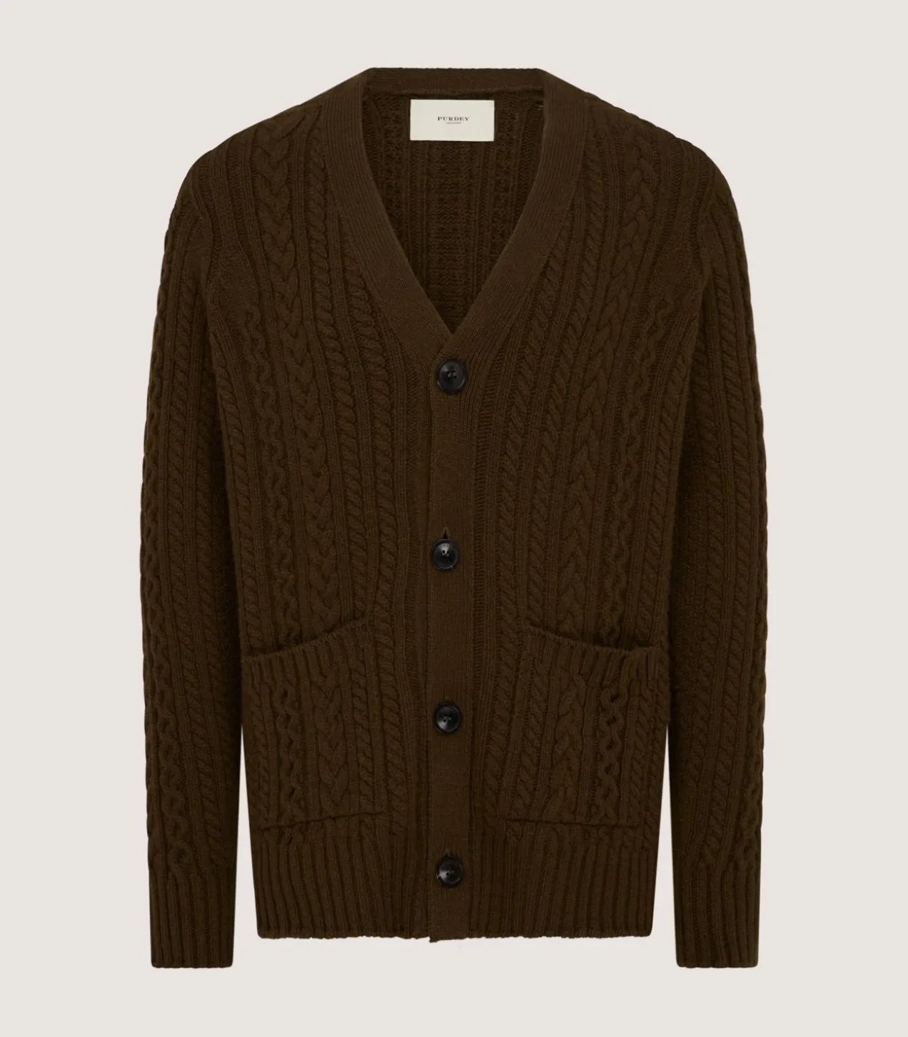 Men'S Cashmere Cable And Rib V Neck Cardigan In Military