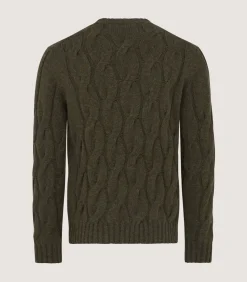 Men'S Cashmere Loch Cable Crew Neck Sweater In Loden