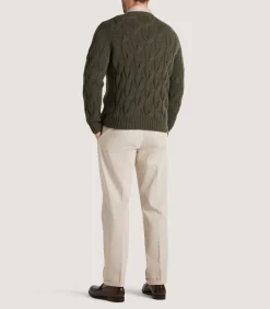 Men'S Cashmere Loch Cable Crew Neck Sweater In Loden