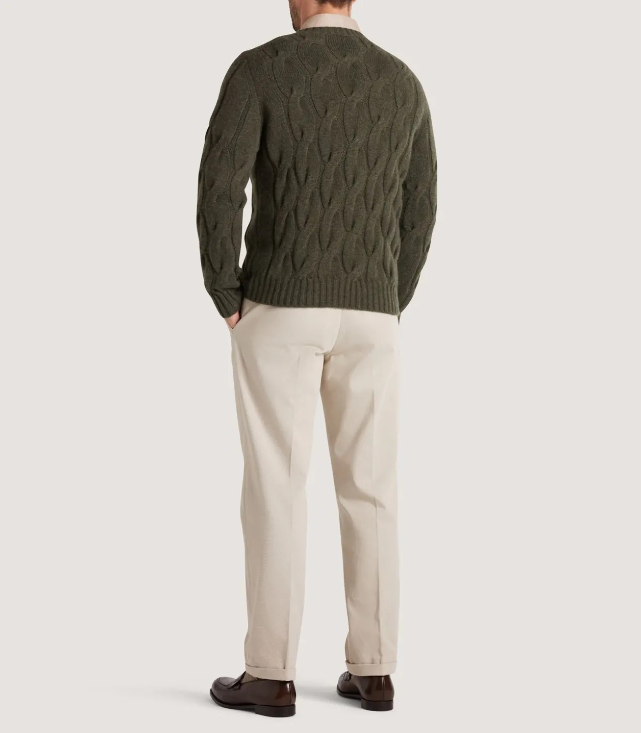Men'S Cashmere Loch Cable Crew Neck Sweater In Loden