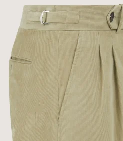 Men'S Cotton Corduroy Side Buckle Trouser In Pale Stone