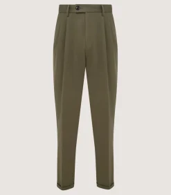 Men'S Dark Olive Cotton Dart Front Trousers