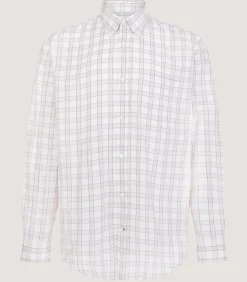 Men'S Light Cotton Check Button Down Shirt In Taupe