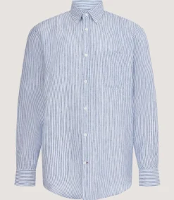 Men'S Linen Oxford Stripe Button Down Shirt