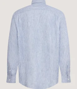Men'S Linen Oxford Stripe Button Down Shirt