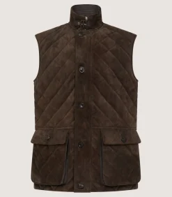 Men'S Suede Padded Gilet In Walnut