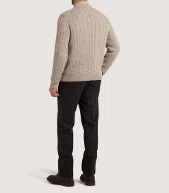 Men'S Taupe Cashmere Linen V Neck Cricket Jumper