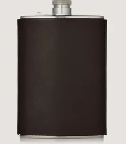 8Oz Leather Flask In Dark Brown