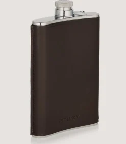 8Oz Leather Flask In Dark Brown