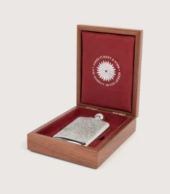6Oz Sterling Silver Gun Scroll Engraved Flask With Walnut Case