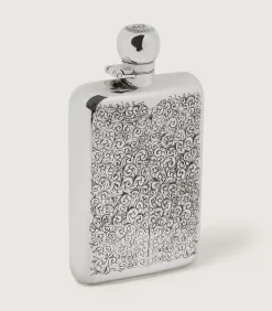 6Oz Sterling Silver Gun Scroll Engraved Flask With Walnut Case