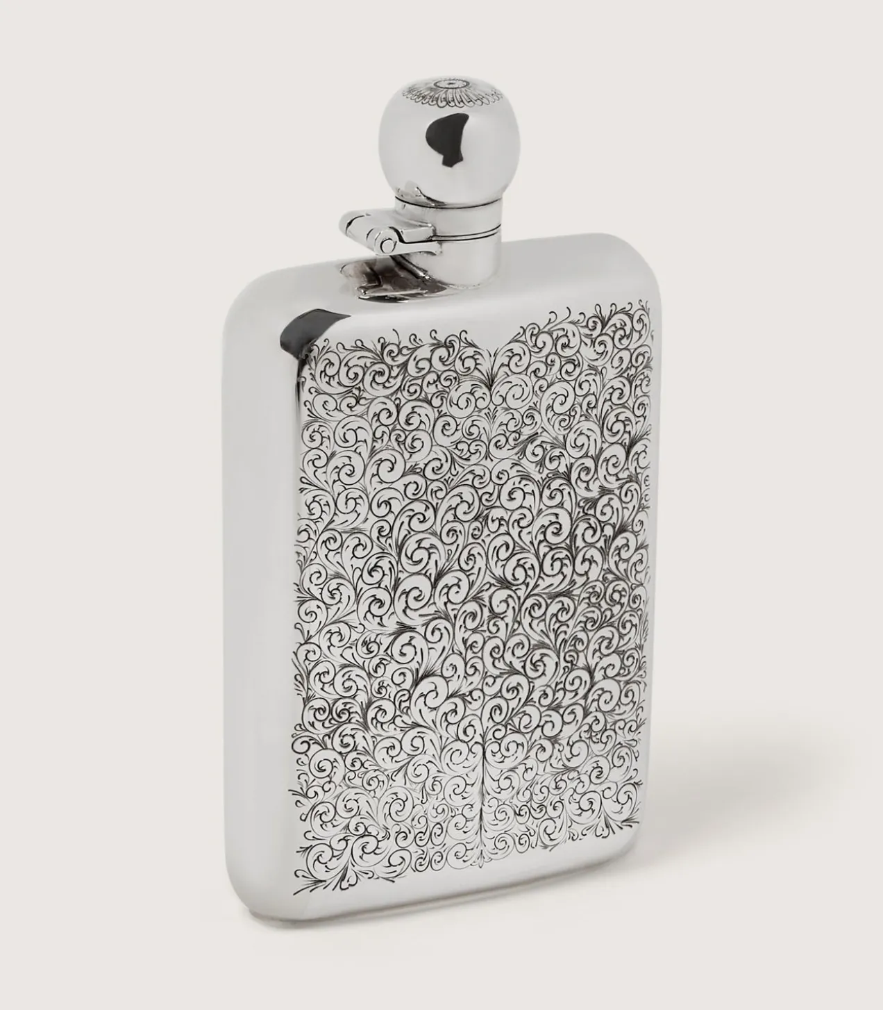 6Oz Sterling Silver Gun Scroll Engraved Flask With Walnut Case
