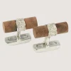 Silver Scroll Walnut Bar Cufflinks In Silver