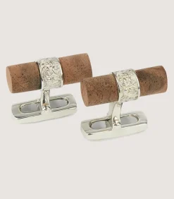Silver Scroll Walnut Bar Cufflinks In Silver