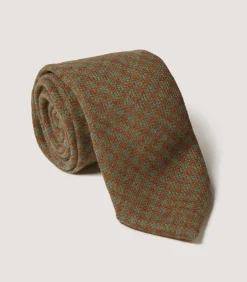 Tweed Check Tie In Bronze Green