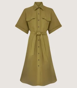 Women'S Belted Linen Shirt Dress In Ochre