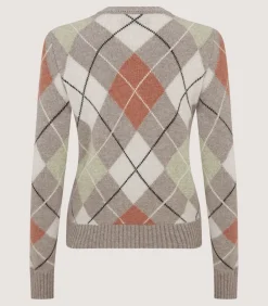 Women'S Cashmere Argyle Crew Neck Sweater In Flint