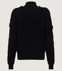 Women'S Cashmere Sweater Blouse With Lace Trim In Black