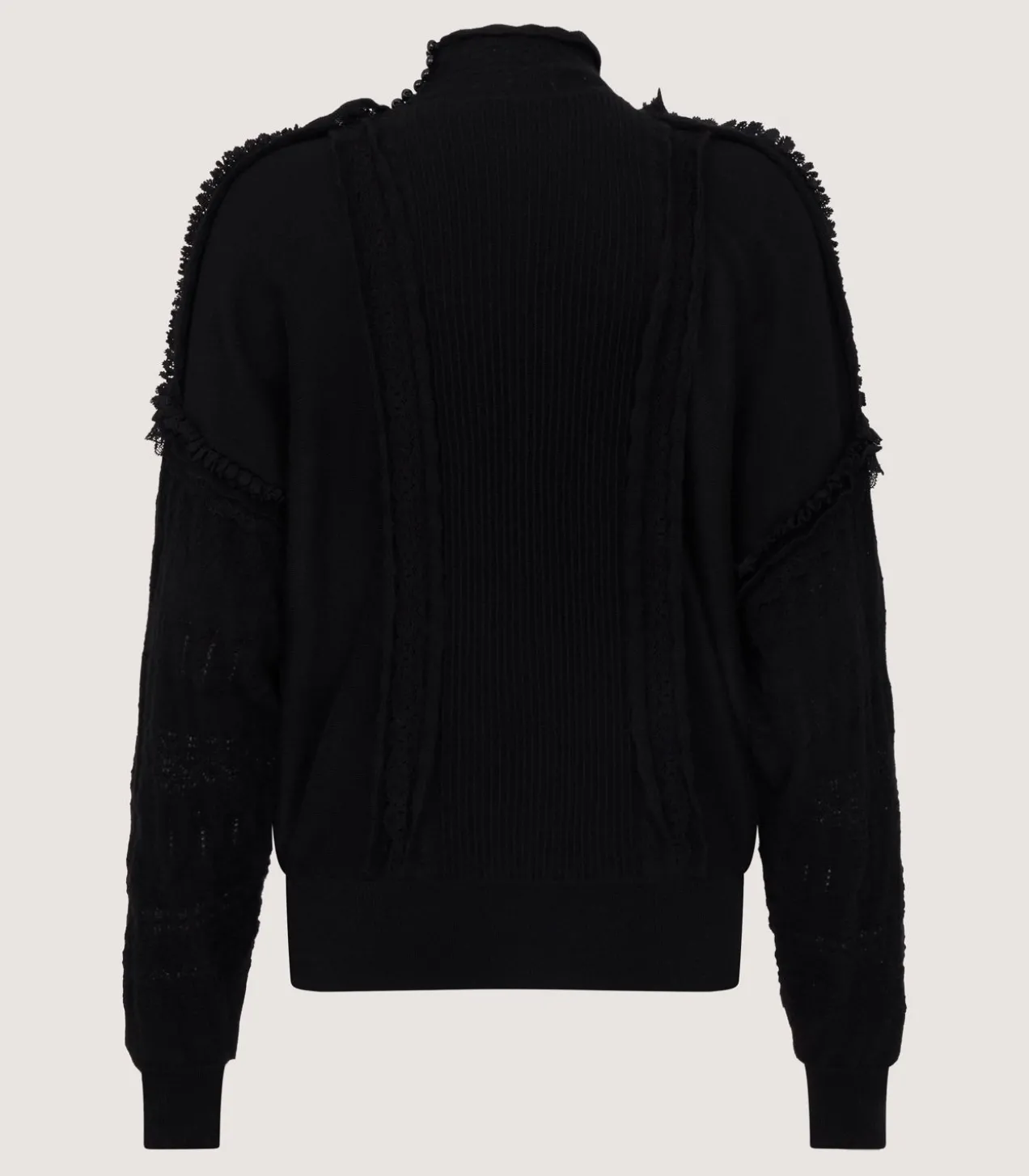 Women'S Cashmere Sweater Blouse With Lace Trim In Black