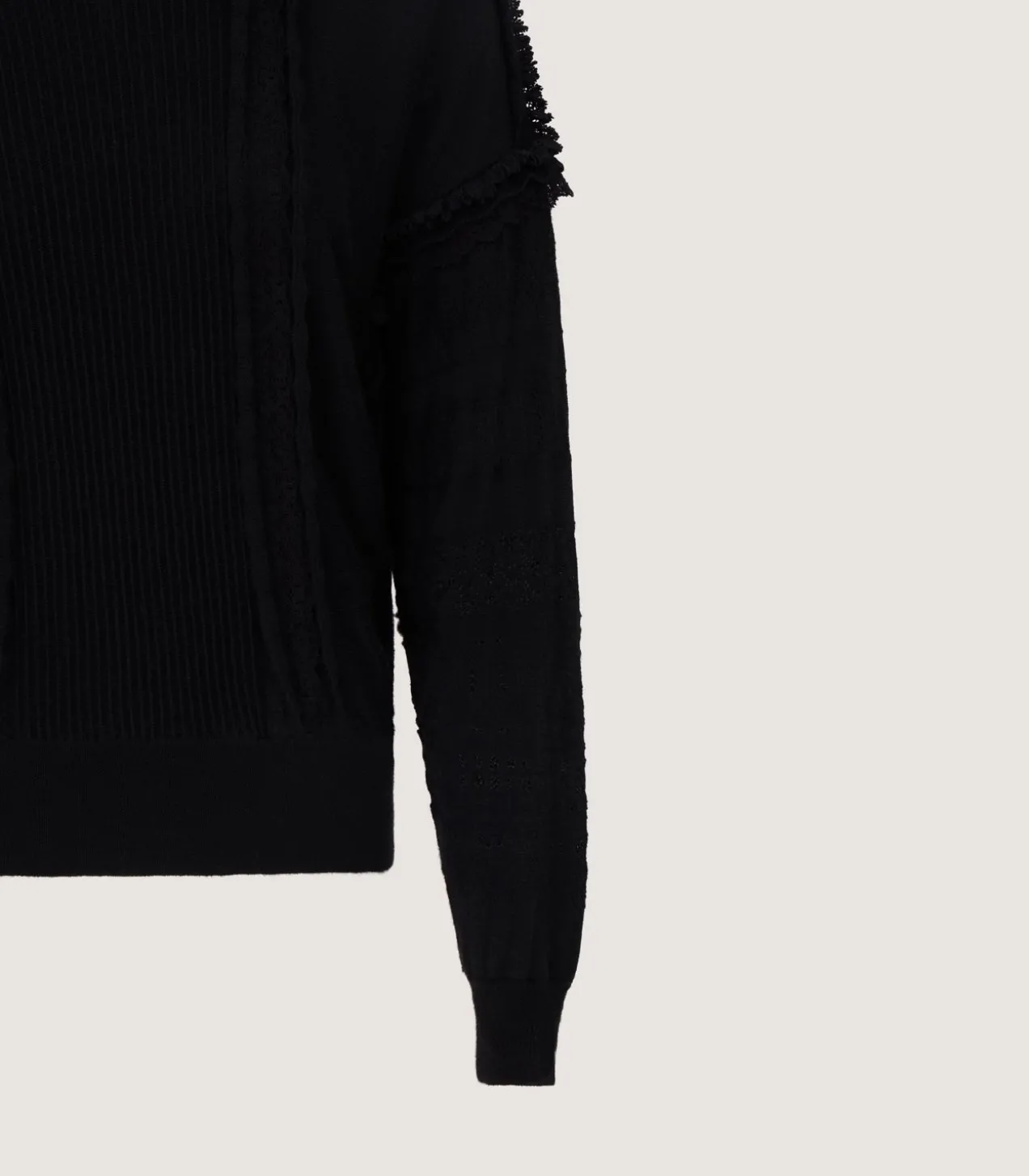 Women'S Cashmere Sweater Blouse With Lace Trim In Black