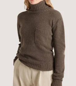 Women'S Cashmere Turtleneck Sweater With Chest Pocket