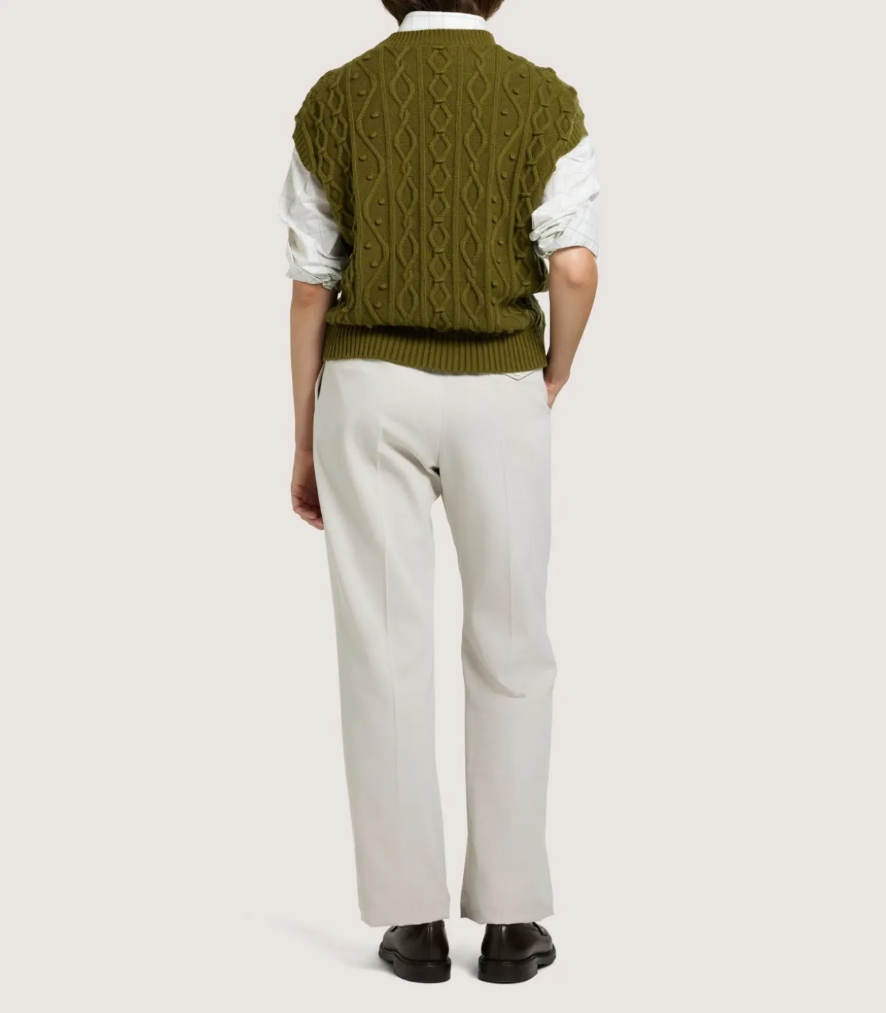 Women'S Cotton Cashmere Aran Crew Neck Tank In Olive