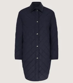 Women'S Long Quilted Purdey Jacket In Navy