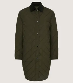 Women'S Long Quilted Purdey Jacket In Dark Olive
