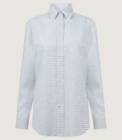 Women'S Pale Indigo Linen Shepherd Check Button Down Shirt